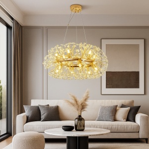 CANDELABRU CU LED SUSPENDAT, AURIU CU CRISTALE, DESIGN LUXOS, 12 X G9