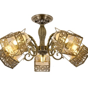 CANDELABRU VINTAGE CU 5 BRATE, FINISAJ BRONZ ANTIC, 3 X E27, Ø640 × H300 MM