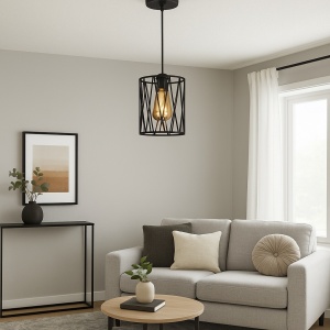 PENDUL METALIC INDUSTRIAL, CUSCA DECORATIVA NEAGRA , 1 X E27, Ø140XH200MM