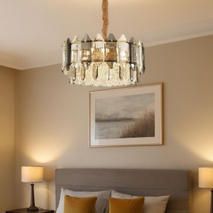 CANDELABRU CU CRISTALE, 9 SURSE DE LUMINA X E27, FINISAJ AURIU, Ø400 MM