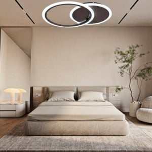 LUSTRA LED CU CERCURI NEAGRA, CU TELECOMANDA, 66W, LUMINA REGLABILA 3000–6500K