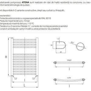 RADIATOR BAIE PORTPROSOP CURBAT 500X1200MM ALB , ATENA 19 TEVI - Img 3