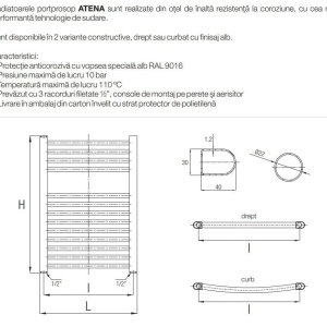 RADIATOR BAIE PORTPROSOP CURBAT 600X1000MM ALB , ATENA 16 TEVI - Img 3