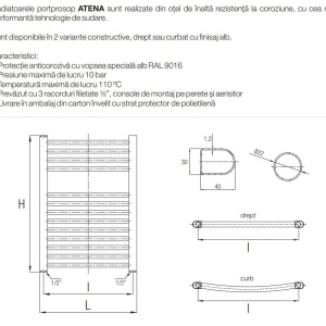 RADIATOR BAIE PORTPROSOP DREPT 400X1200MM ALB , ATENA 19 TEVI - Img 3
