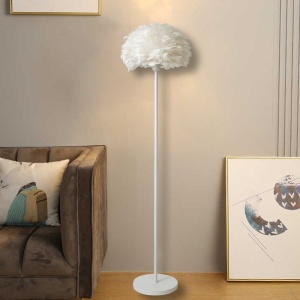 LAMPADAR ALB, DESIGN ELEGANT CU ABAJUR DIN PENE, E27, INALTIME 158CM