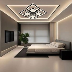 LUSTRA LED MODERNA NEAGRA, DESIGN GEOMETRIC CU 4 ELEMENTE , 2X52W, LUMINA REGLABILA 3000–6500K