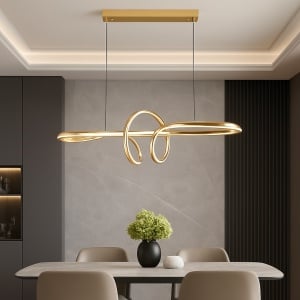 PENDUL LED ELEGANT CU LUMINA REGLABILA, TELECOMANDA SI FINISAJ AURIU, 216W (2 × 108W), 3000 – 6500K