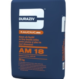 ADEZIV ALB FLEXIBIL CU KAUCIUC® PENTRU PISCINE SI PLACI DE MARI DIMENSIUNI, DURAZIV AM 18, 25KG / PALET 48 SACI