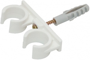 CLEMA DUBLA PLASTIC FIXARE TEVI CU DIBLU SI HOLZSURUB 16MM, PACHET 20 BUCATI