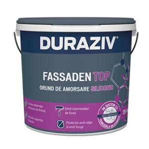 GRUND DE AMORSARE SILICONICA PENTRU VOPSELE SI TENCUIELI DECORATIVE, DURAZIV FASSADEN TOP, 25KG / PALET 16 BUCATI