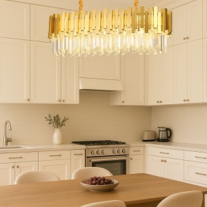 CANDELABRU AURIU CU CRISTALE, DESIGN ELEGANT, 8 BECURI X E27, Ø800+300 CM