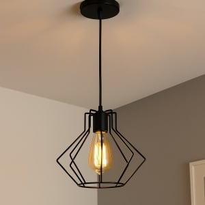 PENDUL DECORATIV INDUSTRIAL, DESIGN GEOMETRIC NEGRU MAT, 1 X E27, Ø200XH220MM