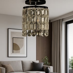 PENDUL ELEGANT CU CRISTALE, MONTAJ APLICAT, 1 X E27, FINISAJ METALIC LUCIOS