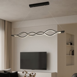 PENDUL LED SUSPENDAT NEGRU,DESIGN ONDULAT CU TELECOMANDA, 80X2W, 3000–6500K