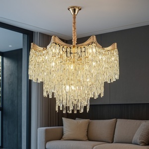 CANDELABRU AURIU CU CRISTALE, 10 BECURI E27, RAFINAMENT SI LUMINA GENEROASA