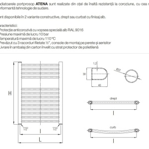 RADIATOR BAIE PORTPROSOP DREPT 400X1500MM ALB , ATENA 26 TEVI - Img 3