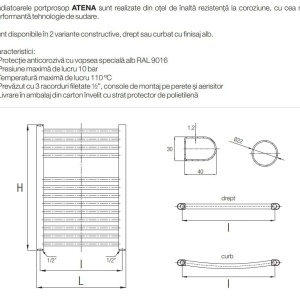 RADIATOR BAIE PORTPROSOP DREPT 600X1000MM ALB , ATENA 16 TEVI - Img 3