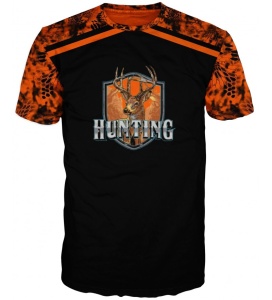 Tricou de vânătoare Camo negru și portocaliu #6668 L