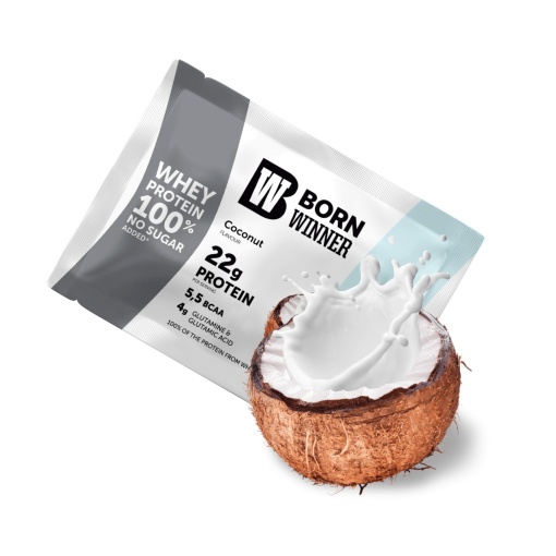 12 x Born Winner Суроватъчен протеин на прах с вкус на кокос 30гр.