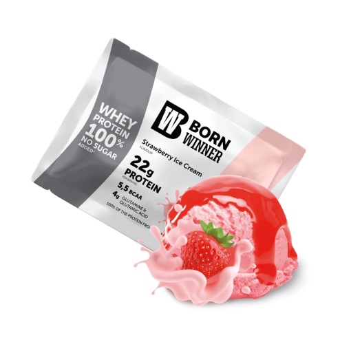 12 x Born Winner Суроватъчен протеин на прах с вкус на ягодов сладолед 30гр.