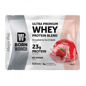 12 x Born Winner Суроватъчен протеин на прах с вкус на ягодов сладолед 30гр. - Img 2