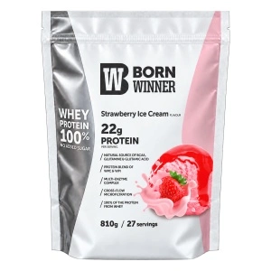 1 x Born Winner Суроватъчен протеин на прах с вкус на ягодов сладолед 810гр. - Img 2