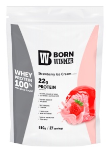 1 x Born Winner Суроватъчен протеин на прах с вкус на ягодов сладолед 810гр.