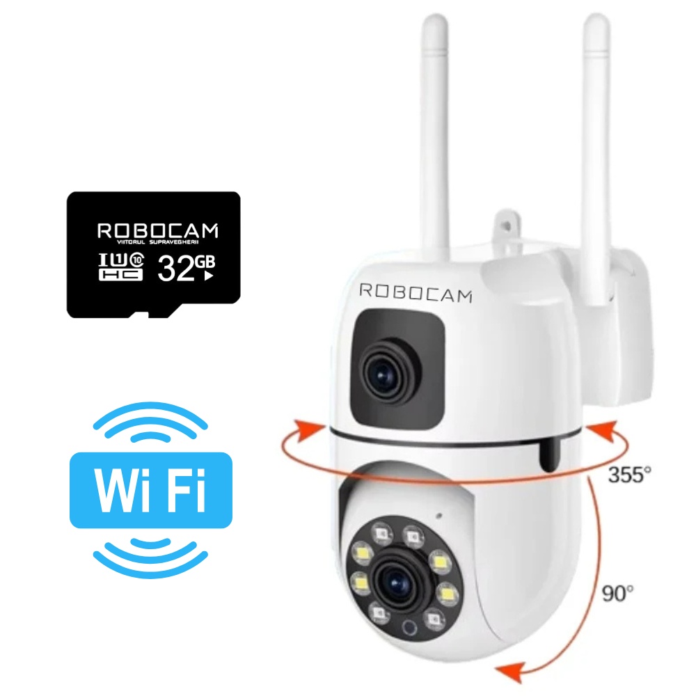 Camera de Supraveghere WiFi, 2 Vederi, Detectie Miscare, Alarma, V380 ...