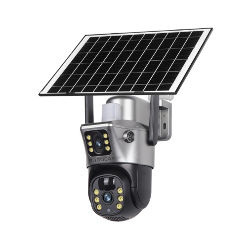 Camera Supraveghere Gri DUBLA 2 Ecrane Diferite cu Panou Solar si Cartela SIM, 8MP, 3G/4G - Summer Sale
