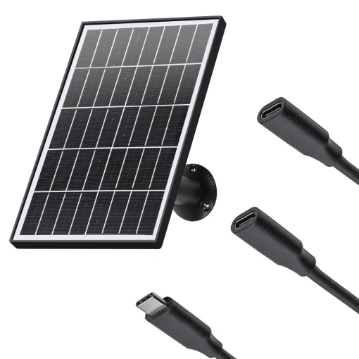 Panou Solar Suplimentar 7W pentru Cameră Supraveghere – Monocristalin, Cablu 1.7m + Adaptor Tip-C pentru 2 Panouri