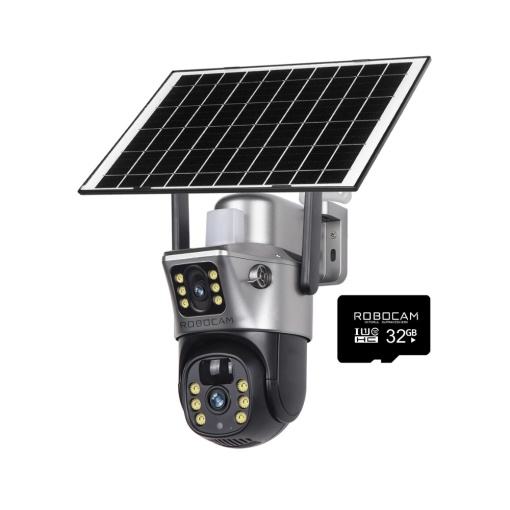 CAMERA SUPRAVEGHERE DUBLA 2 ECRANE DIFERITE CU PANOU SOLAR SI WiFi, 8MP + CARD SD 32GB