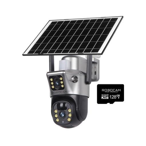 CAMERA SUPRAVEGHERE DUBLA 2 ECRANE DIFERITE CU PANOU SOLAR SI WiFi, 8MP + CARD SD 128GB