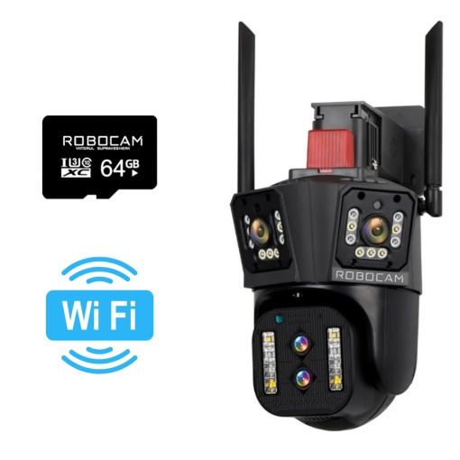 Camera de Supraveghere WIFI 8K, 12MP, Zoom 10X, 4 lentile, 3 ecrane + CADOU Card SD 64