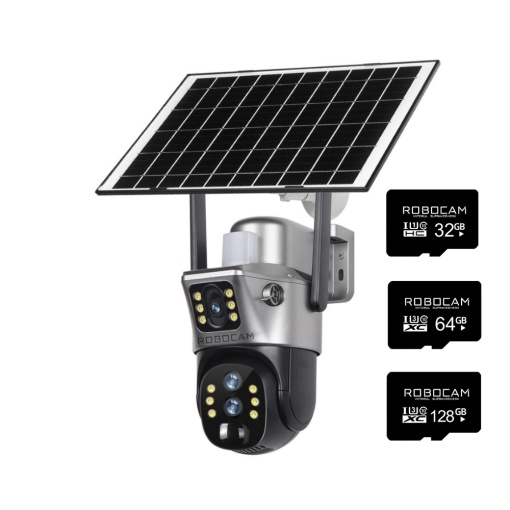 Camera Supraveghere DUBLA 2 Ecrane Diferite, ZOOM 10X cu Panou Solar si Cartela SIM, 8MP, 3G/4G