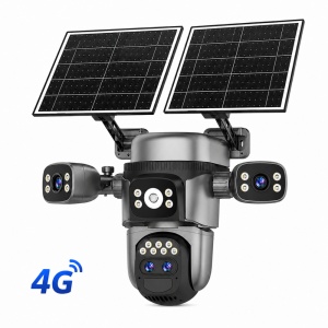 Cameră 4G Solară Robocam RBC-Q10 – 4 Lentile (4 mm + 4 mm + 4 mm + 12 mm), 12 MP, Dublu Panou, AI Human Tracking, Night Vision Color & IR, Audio Bidirecțional, Aplicație O-KAM Pro GREY