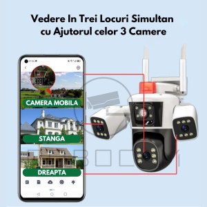 Camera de Supraveghere WIFI 5K, 12MP, 3 lentile, 3 ecrane, Control din telefon, Urmarire subiect, Microfon si difuzor incorporate. - Img 2