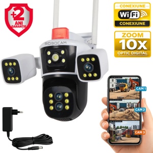 Camera de Supraveghere WIFI 8K, 16MP, Zoom 10X, 4 lentile, 3 ecrane
