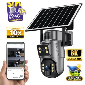 Camera Supraveghere DUBLA 2 Ecrane Diferite, UBOX/UBIA cu Panou Solar, Cartela SIM, 8MP, 3G/4G/5G