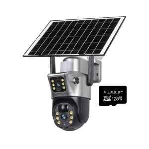 Camera Supraveghere Gri DUBLA 2 Ecrane Diferite cu Panou Solar si Cartela SIM, 8MP, 3G/4G + CARD SD 128GB - Img 1