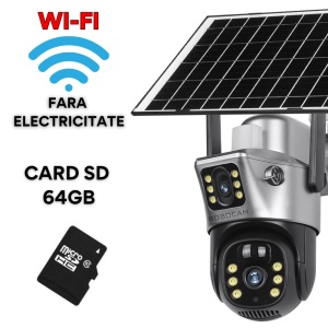 Cameră Supraveghere Dublă 8MP cu 2 Ecrane, Panou Solar, WiFi, Card 64GB – Vizualizare Duală în Timp Real - Img 4
