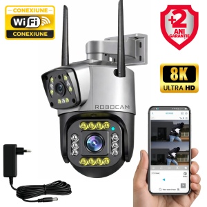 Camera de Supraveghere, 2 Ecrane, Inteligenta 350, WiFi + Cablu Lan, 4K, 8 MP. 1080P