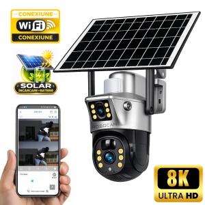 CAMERA SUPRAVEGHERE DUBLA 2 ECRANE DIFERITE CU PANOU SOLAR SI WiFi, 8MP