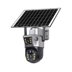 Camera Supraveghere Gri DUBLA 2 Ecrane Diferite cu Panou Solar si Cartela SIM, 8MP, 3G/4G - Summer Sale - Img 1