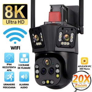 Cameră Supraveghere WiFi Exterior cu Zoom Optic 20X, Multi-Lentilă, Viziune Nocturnă și AI + CADOU CARD SD 64 - Img 3