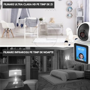 Cameră Video Baby Monitor 360° AI, WiFi, Detecție Plâns și Mișcare, cu Card SD 64GB - Img 9