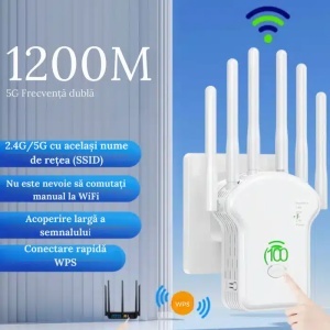 Amplificator WiFi Dual-Band 1200Mbps 3 în 1 cu 6 Antene Externe – Router, Access Point și Repeater - Img 4