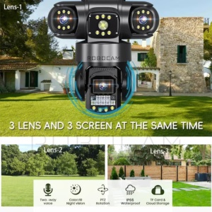 Cameră de Supraveghere WiFi 12MP Triplă 2K, PTZ, Vedere Nocturnă Color, Audio Bidirecțional - Img 3