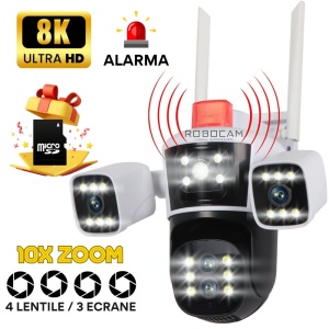 Camera de Supraveghere WIFI 8K, 16MP, Zoom 10X, 4 lentile, 3 ecrane + CADOU Card SD 64GB - Summer Sale - Img 3