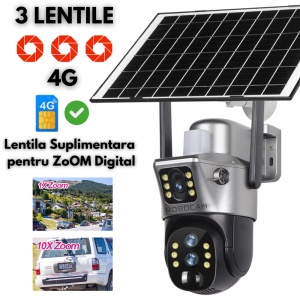 Camera Supraveghere DUBLA 2 Ecrane Diferite, ZOOM 10X cu Panou Solar si Cartela SIM, 8MP, 3G/4G - Img 2