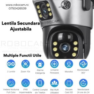 Camera Supraveghere Gri DUBLA 2 Ecrane Diferite cu Panou Solar si Cartela SIM, 8MP, 3G/4G - Img 2